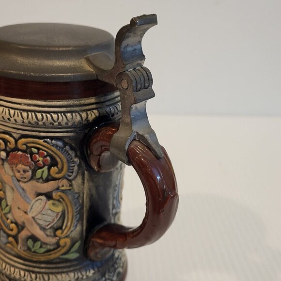 Vintage W Germany Original Gerzit Gerz Pub Scene Cherubs Beer Stein Half Liter - Picture 4 of 12